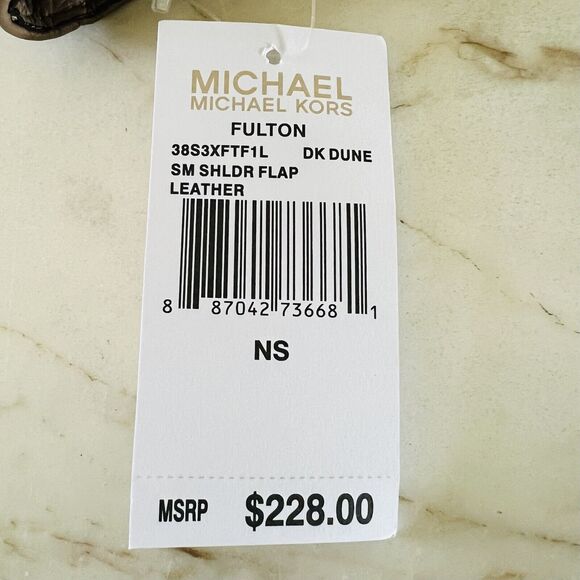 MICHAEL KORS Fulton Dark Dune Leather Small Shoulder Flap Chain Bag - Picture 9 of 9